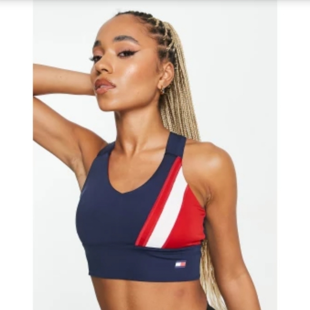 NWT Tommy Hilfiger Sports Bra Color Block Designer Preppy Activewear Athleisure